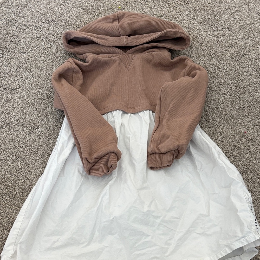 Zara Mauve Brown Hooded Dress with White Skirt